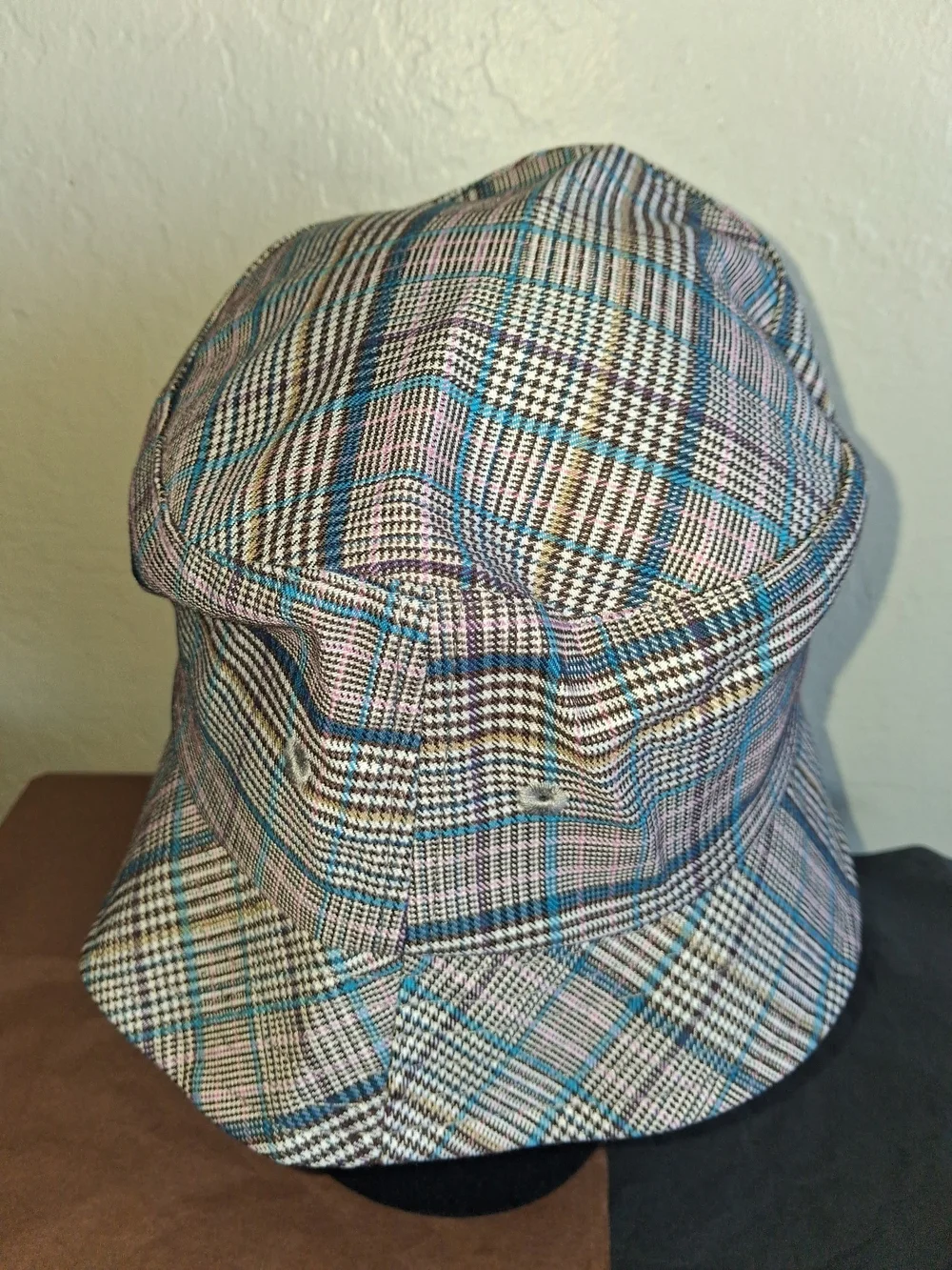 Plaid Bucket Hat in Blue, Pink & Black - Women's Fashion Hat